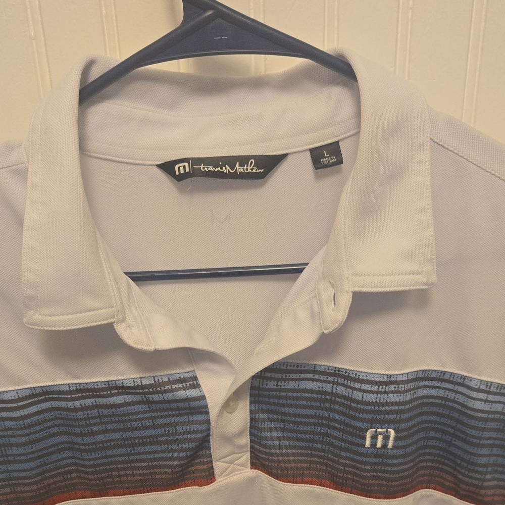Travis Mathew White and Blue Polo Shirt